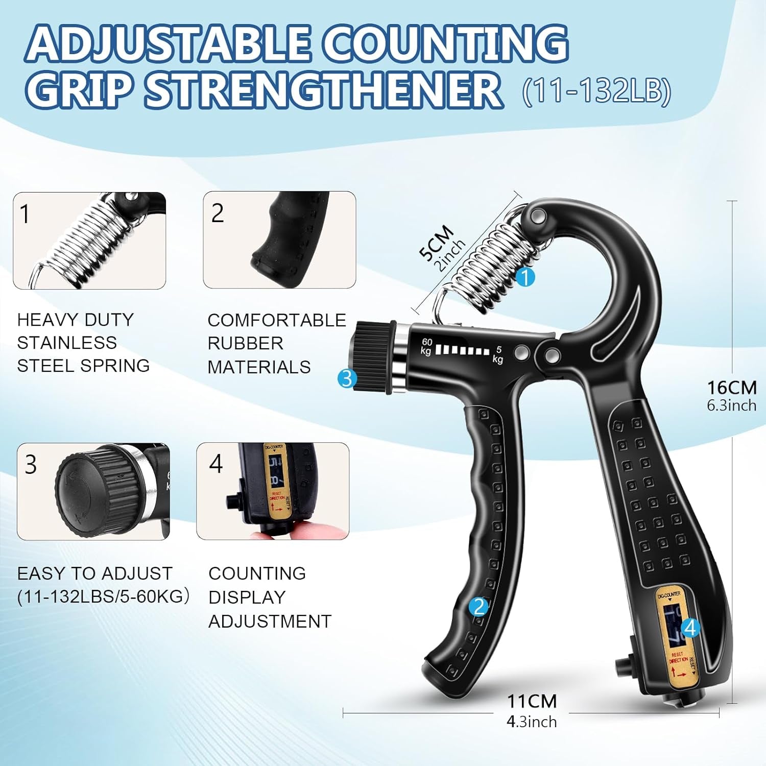5 PCS Grip Strength Trainer Kit, Hand Gripper Strengthener, Forearm Strengthener