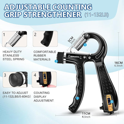 5 PCS Grip Strength Trainer Kit, Hand Gripper Strengthener, Forearm Strengthener